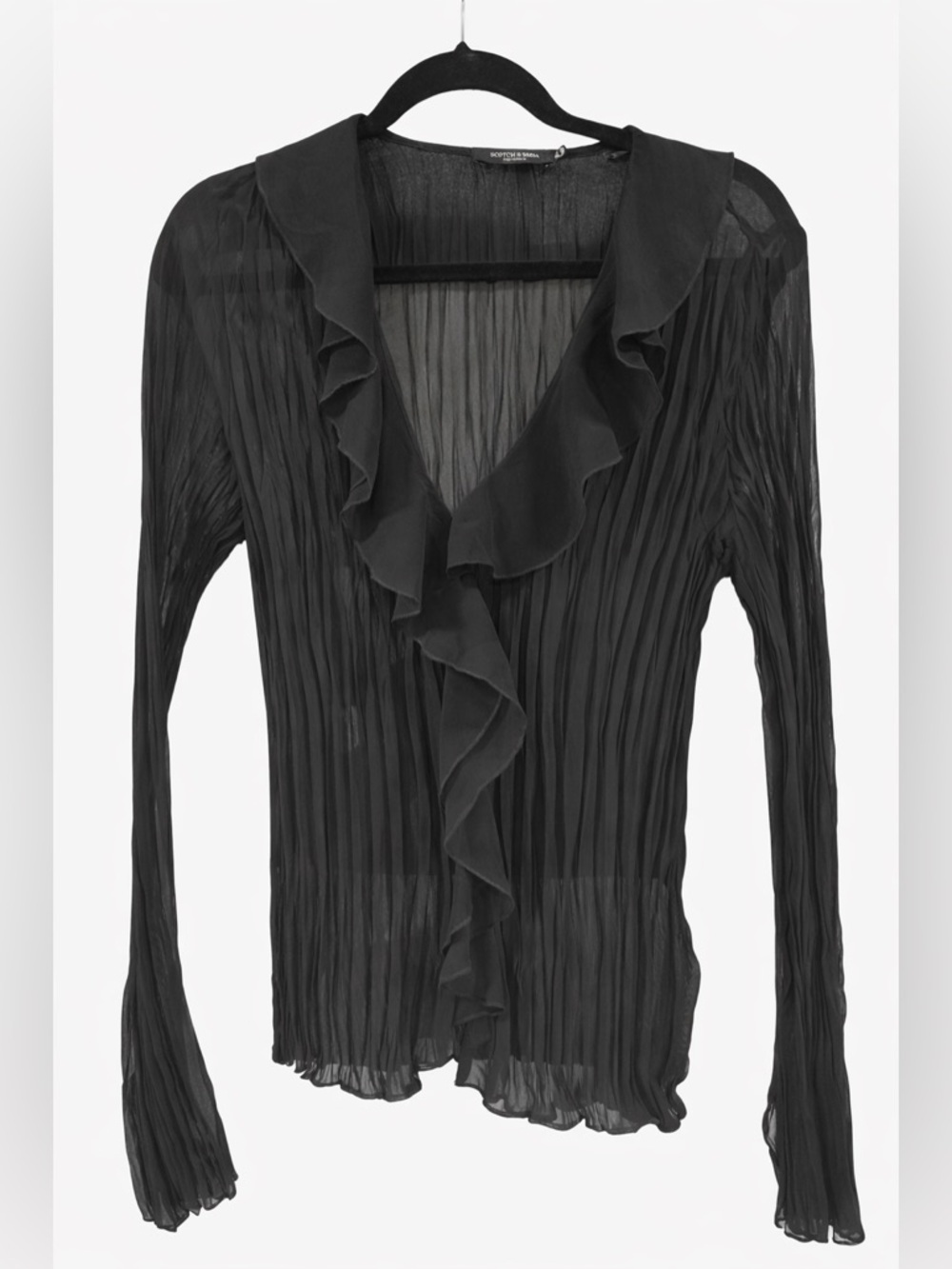 Scotch & Soda Black Sheer Pleated Ruffle Blouse Size S - Picture 3 of 4
